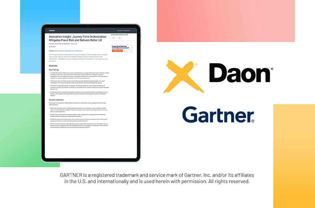 Gartner and Daon logos appear beside an iPad with the report image on screen